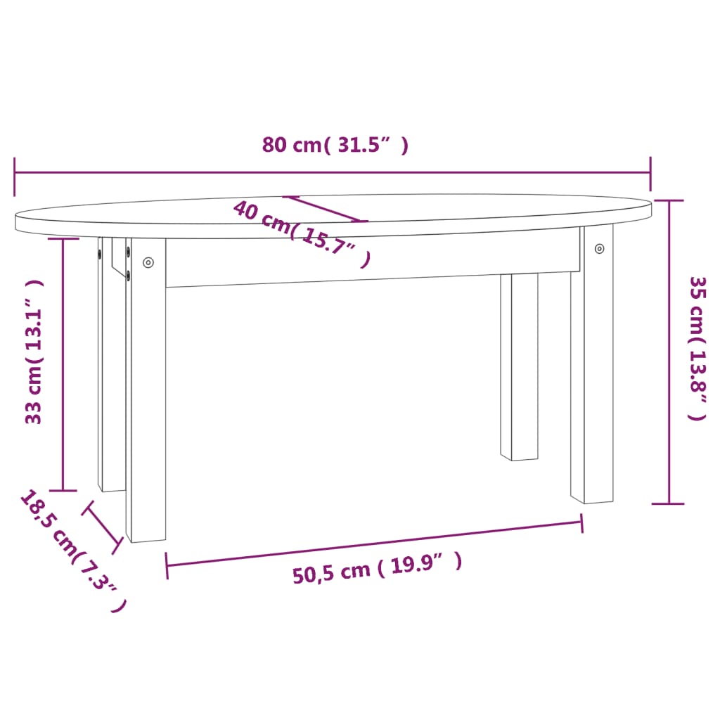 Table basse 80x40x35 cm Bois massif de pin