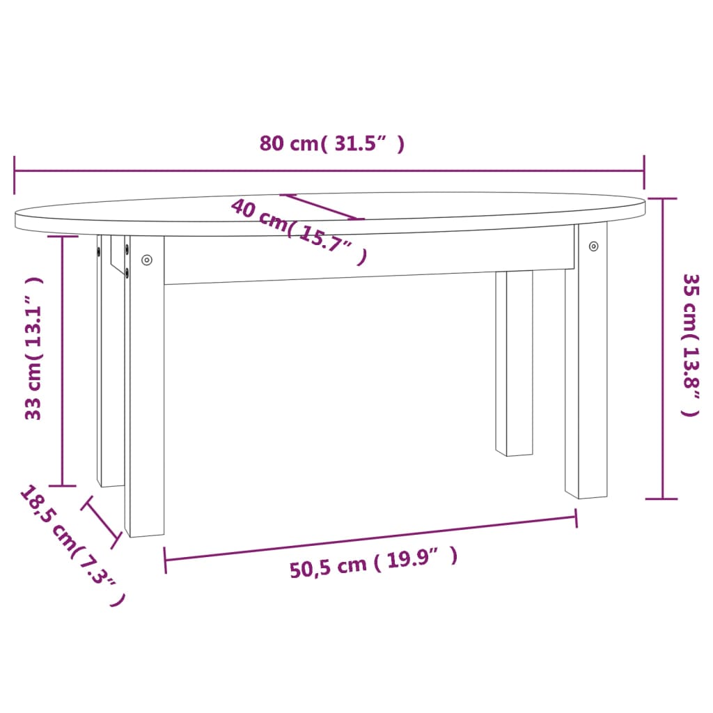 Couchtisch Schwarz 80x40x35 cm Massives Kiefernholz