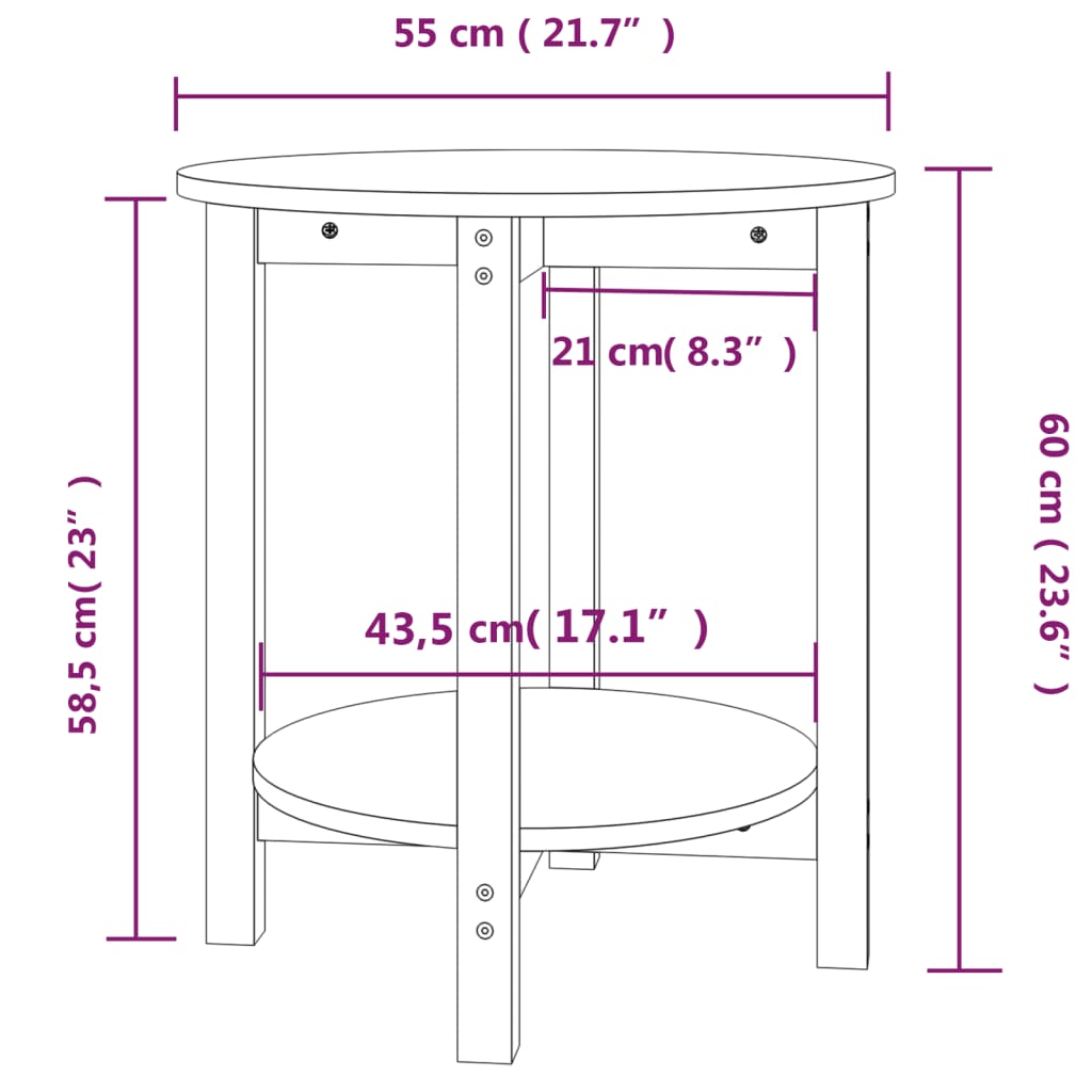 Table basse Gris Ø 55x60 cm Bois massif de pin