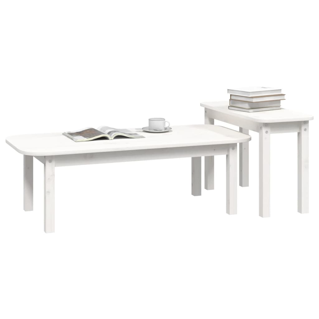 Ensemble de tables basses 2 pcs Blanc Bois massif de pin