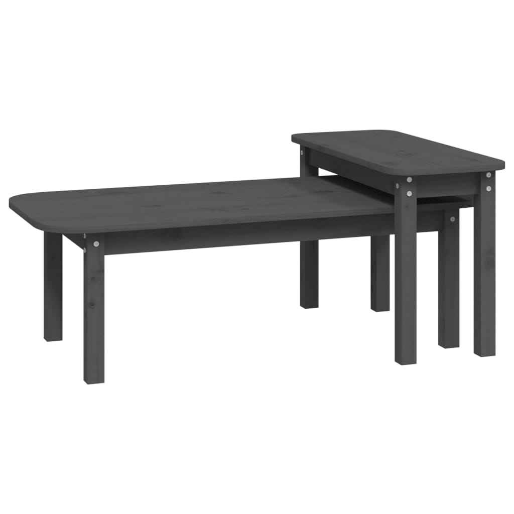 Coffee Table Set 2 pcs Grey Solid Pine Wood