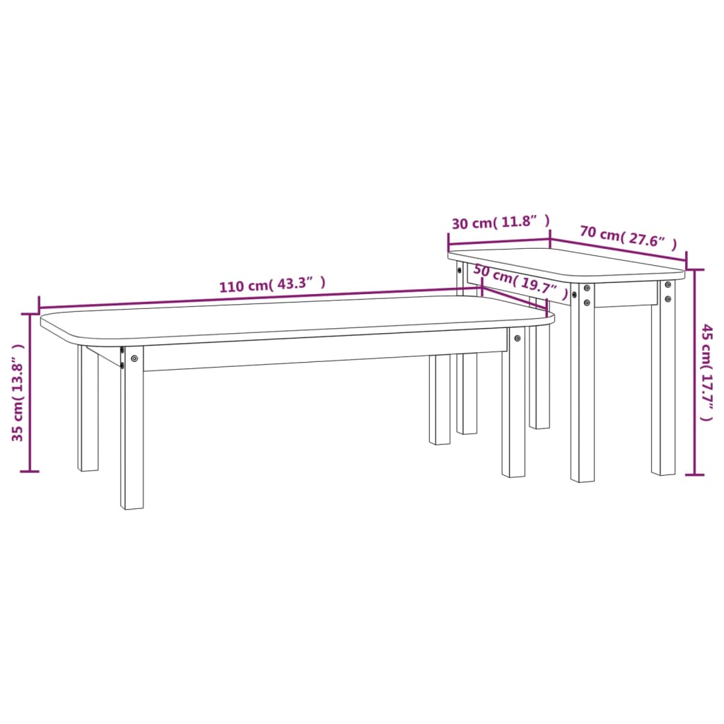 Ensemble de tables basses 2 pcs Gris Bois massif de pin