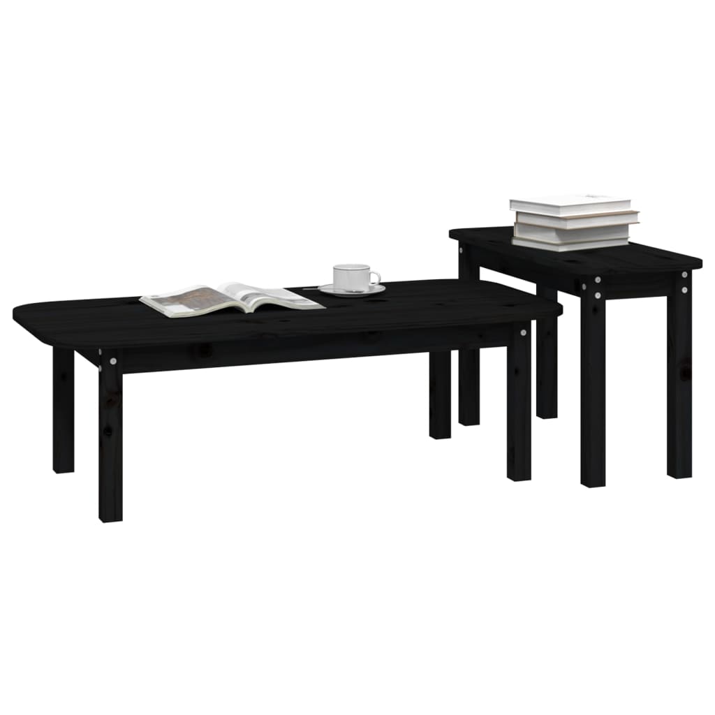 Ensemble de tables basses 2 pcs Noir Bois massif de pin