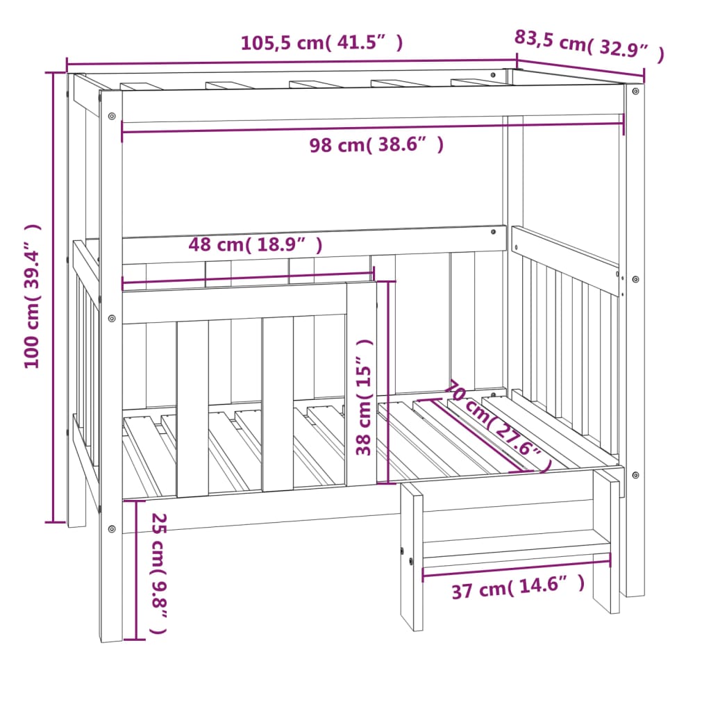 Dog bed 105.5x83.5x100 cm Solid pine wood