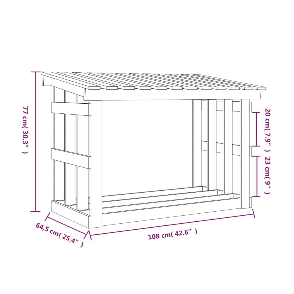 Support pour bois de chauffage Gris 108x64,5x77 cm Bois de pin