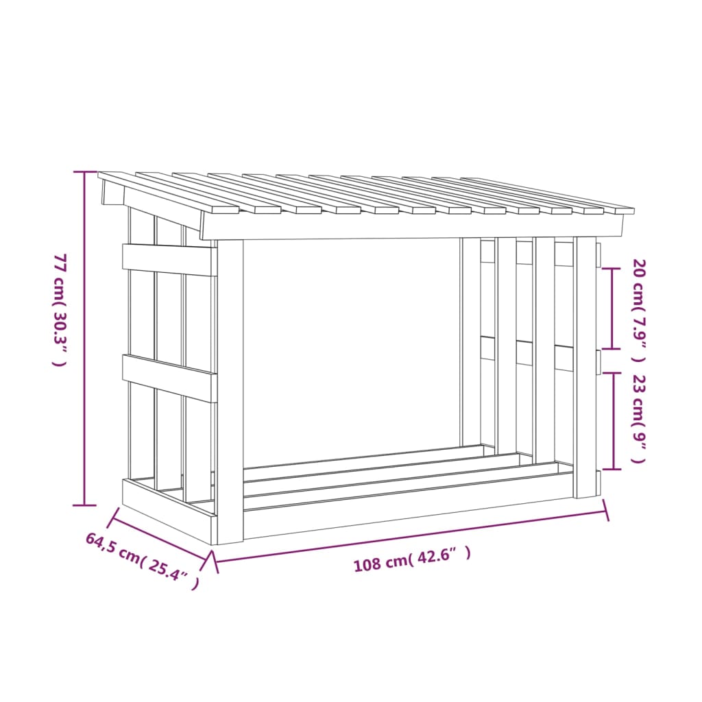 Support pour bois de chauffage Noir 108x64,5x77 cm Bois de pin