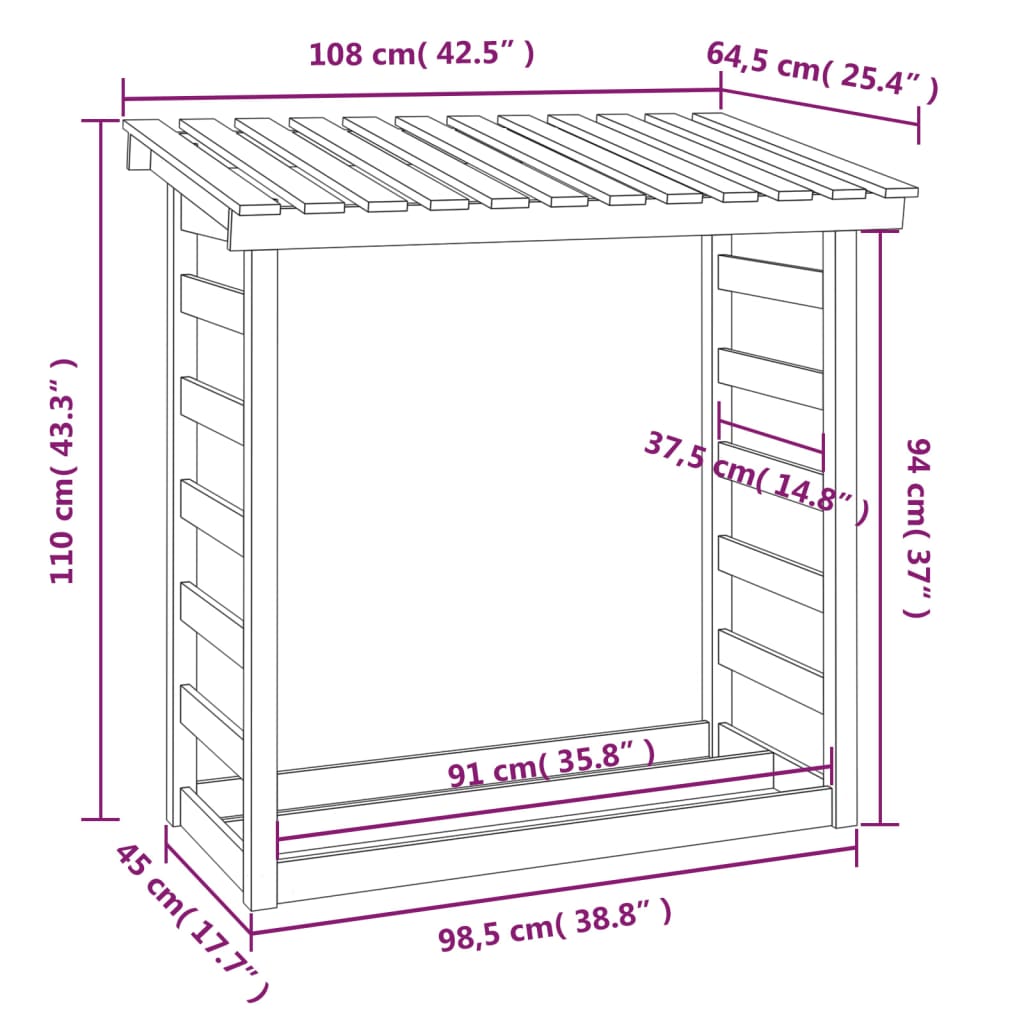 Support pour bois de chauffage 108x64,5x110 cm Bois de pin