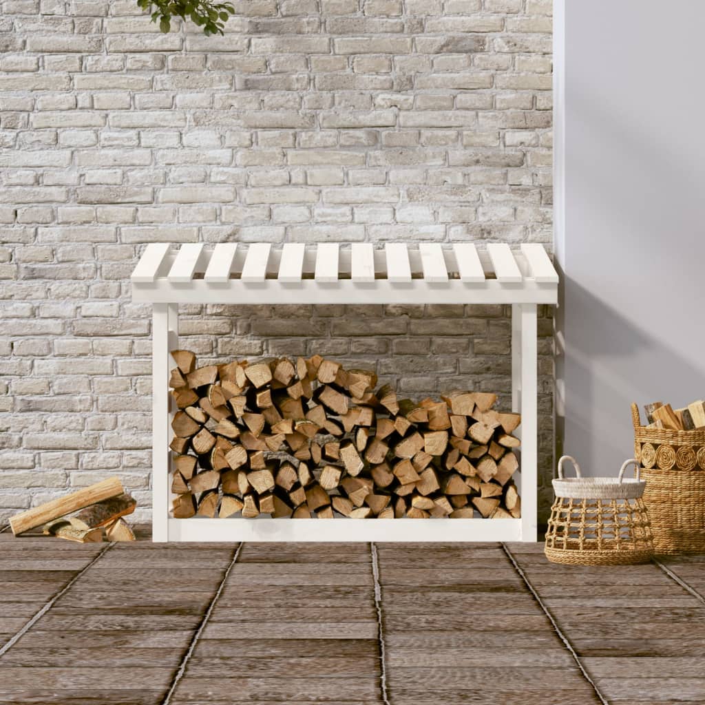 Firewood Holder White 108x64.5x78 cm Pine Wood