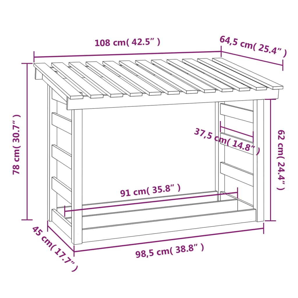 Support pour bois de chauffage Blanc 108x64,5x78 cm Bois de pin