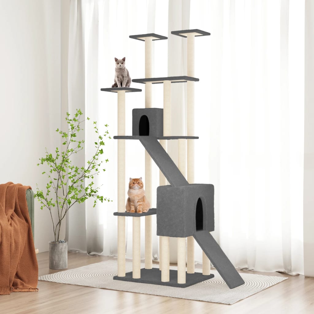 Arbre à chat avec griffoirs en sisal Gris foncé 190 cm