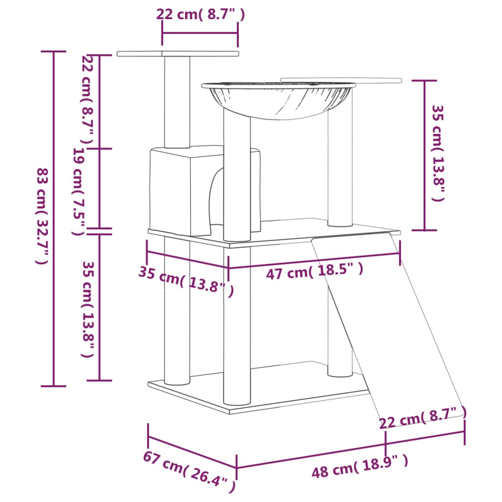 Cat tree with sisal scratching posts Cream 83 cm