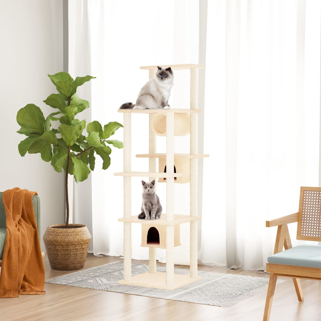 Cat tree with sisal scratching posts Cream 169 cm