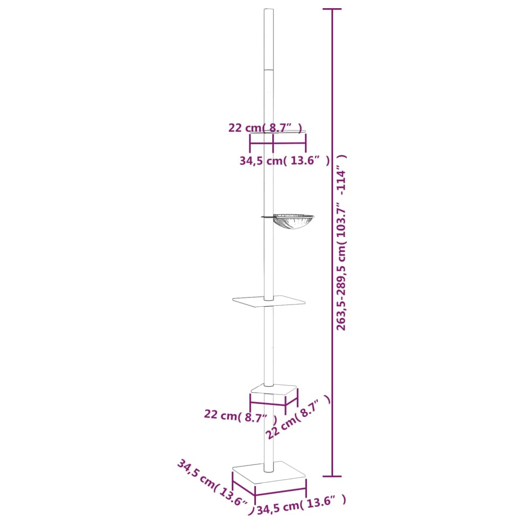 Floor to Ceiling Cat Tree Light Grey 263.5-289.5cm