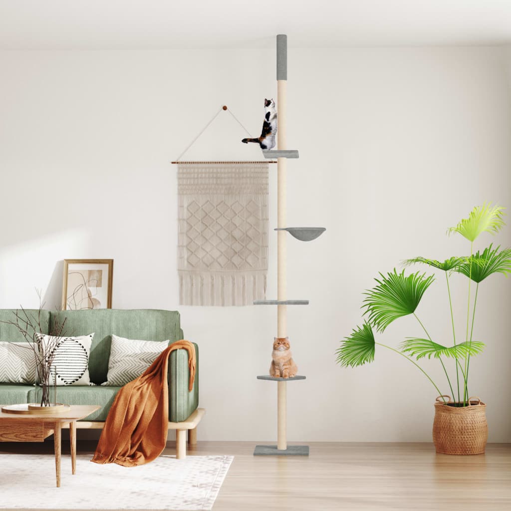 Floor to Ceiling Cat Tree Light Grey 263.5-289.5cm