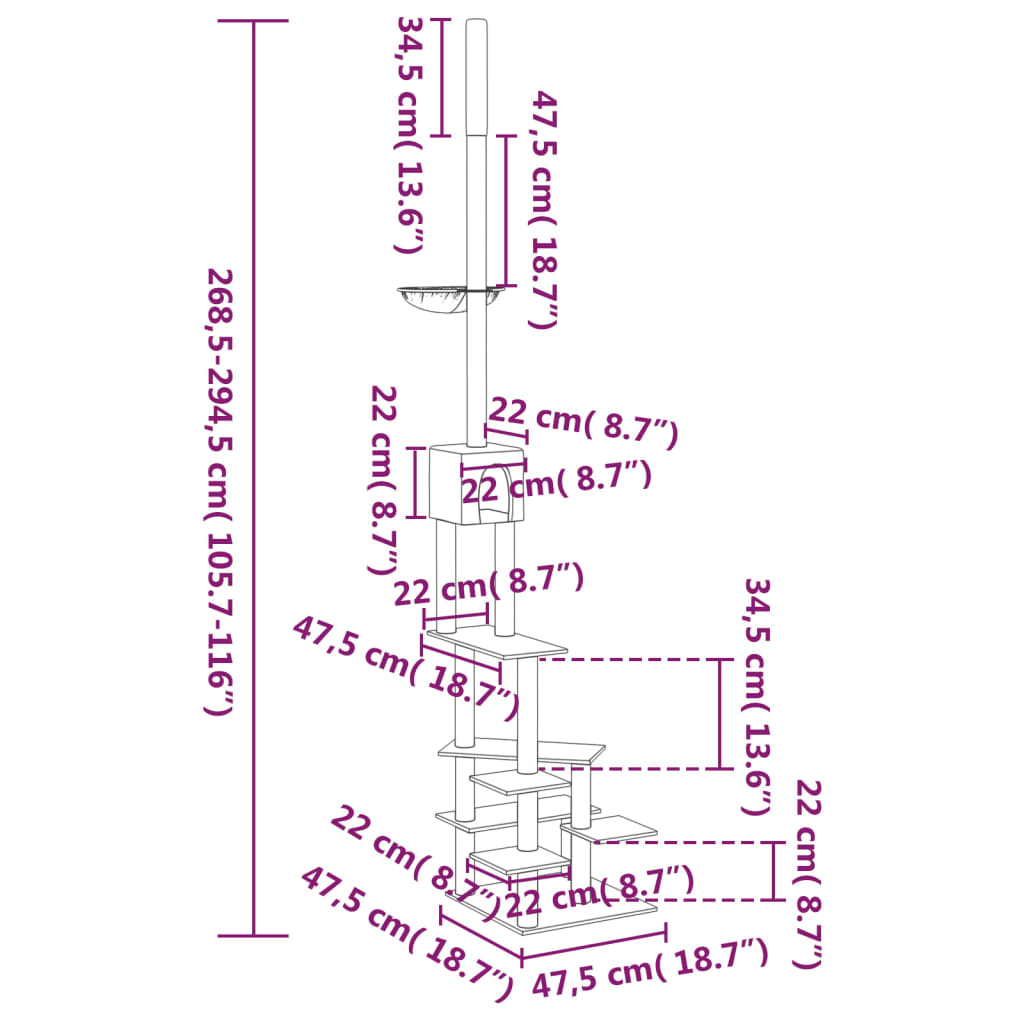 Arbre à chat du sol au plafond Gris foncé 268,5-294,5 cm