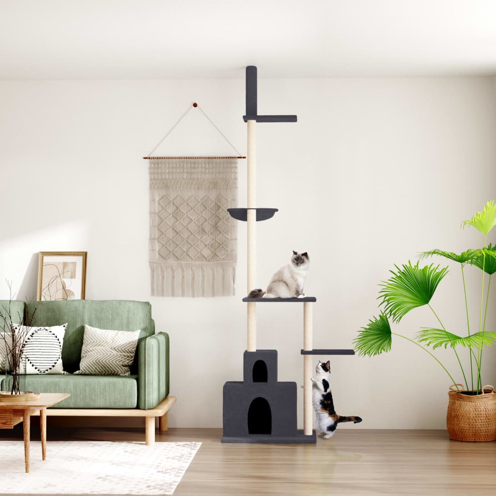 Floor to Ceiling Cat Tree Dark Grey 250.5-276.5 cm