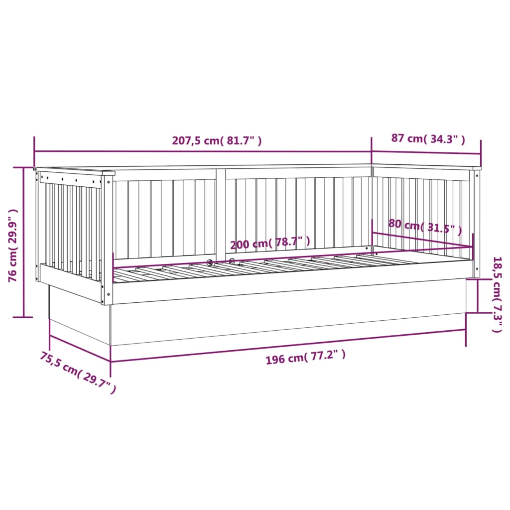 Lit de jour sans matelas gris 80x200 cm bois de pin massif