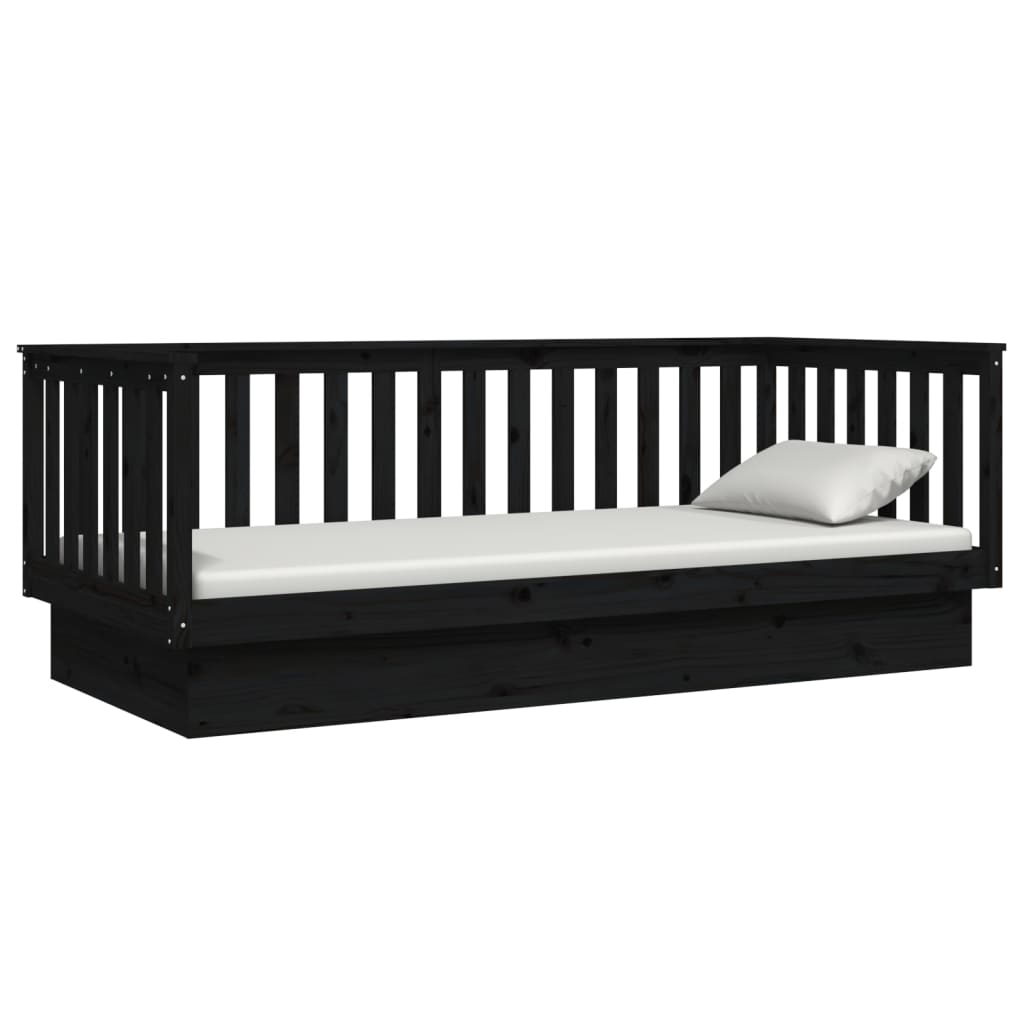 Lit de jour sans matelas noir 80x200 cm bois de pin massif