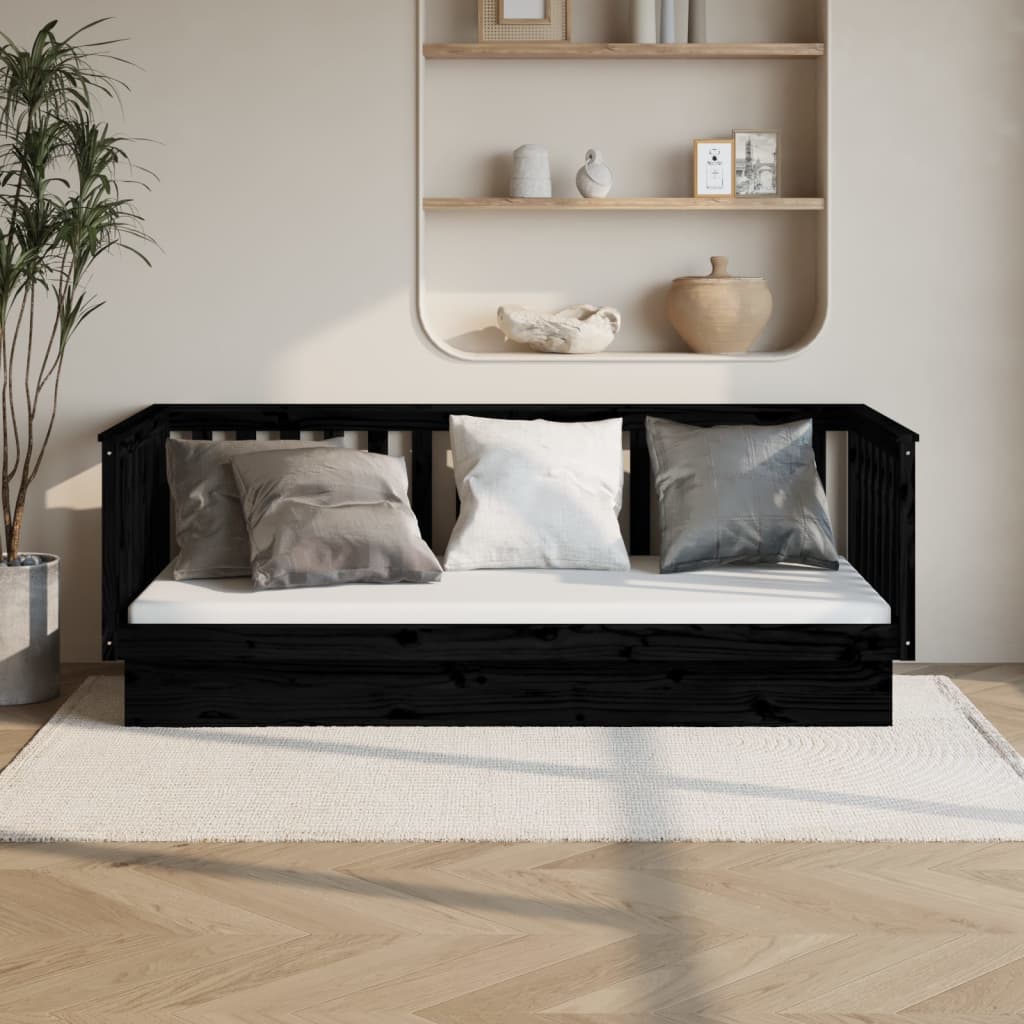 Lit de jour sans matelas noir 80x200 cm bois de pin massif