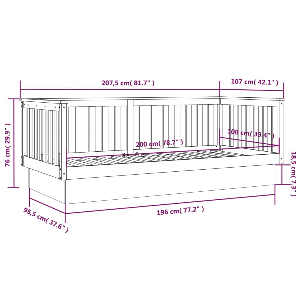 Lit de jour sans matelas gris 100x200 cm bois de pin massif