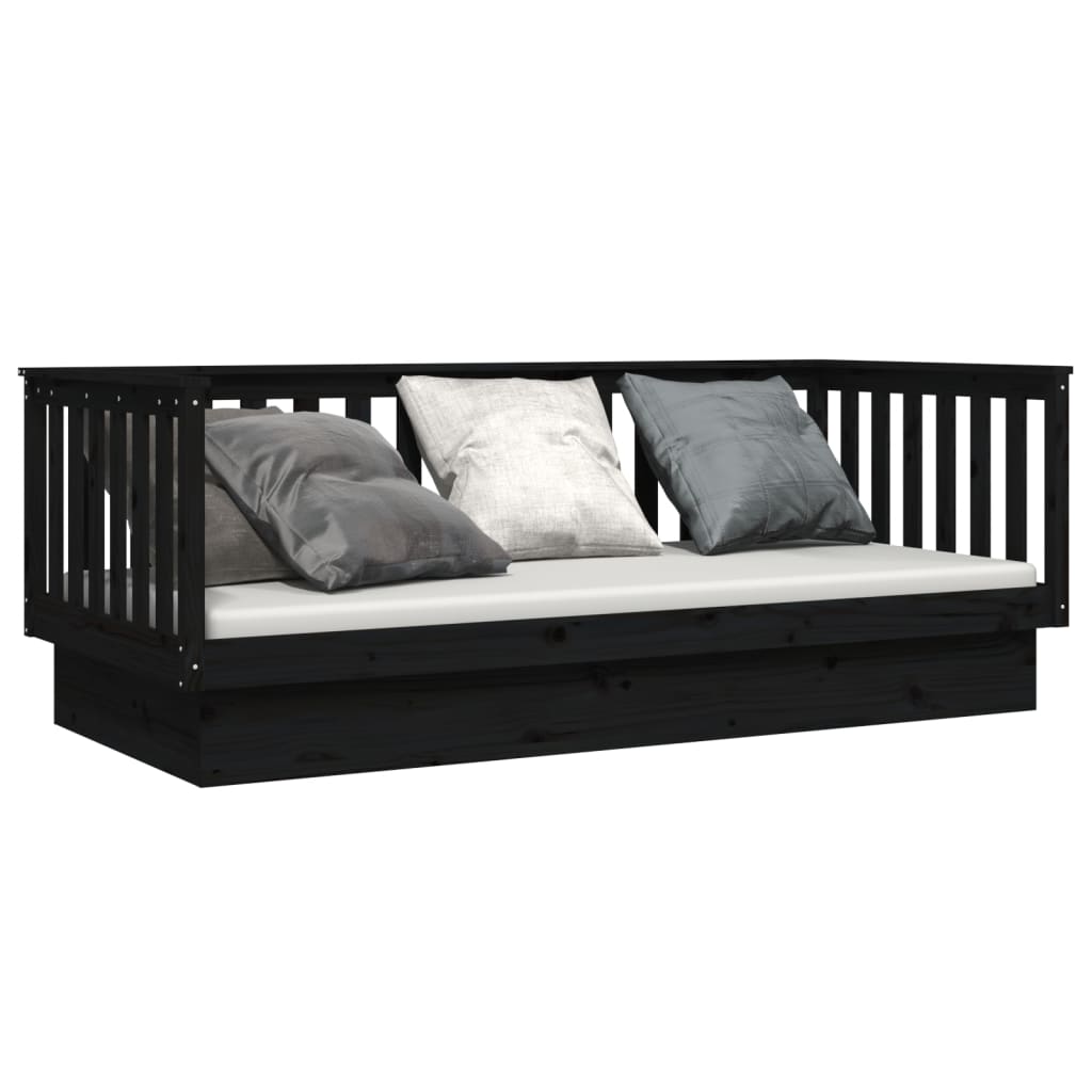 Lit de jour sans matelas noir 100x200 cm bois de pin massif