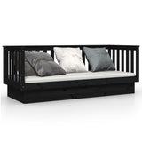 Lit de jour sans matelas noir 75x190 cm bois de pin massif