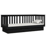 Lit de jour sans matelas noir 75x190 cm bois de pin massif