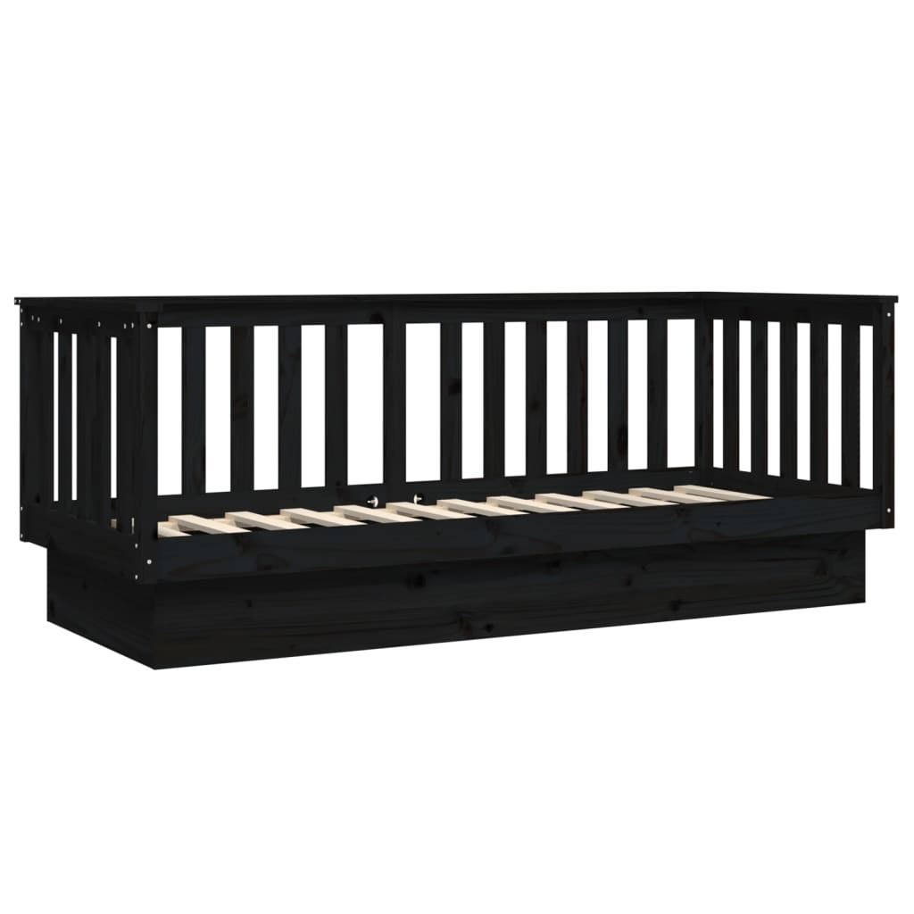 Lit de jour sans matelas noir 75x190 cm bois de pin massif