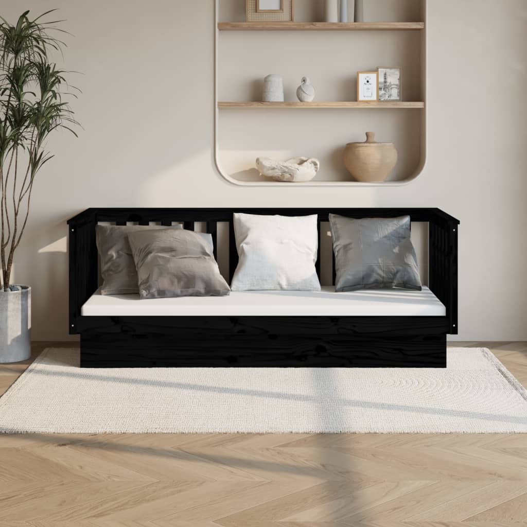 Lit de jour sans matelas noir 75x190 cm bois de pin massif