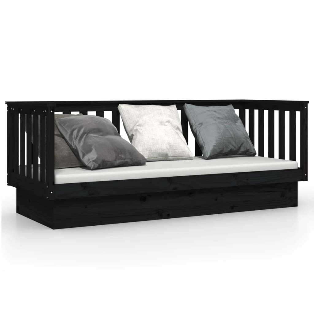 Lit de jour sans matelas noir 90x190 cm bois de pin massif