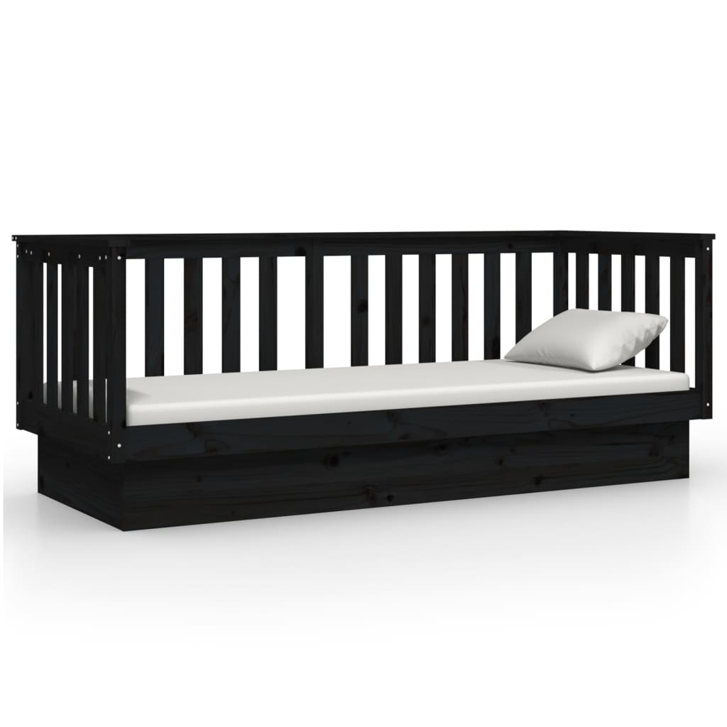 Lit de jour sans matelas noir 90x190 cm bois de pin massif