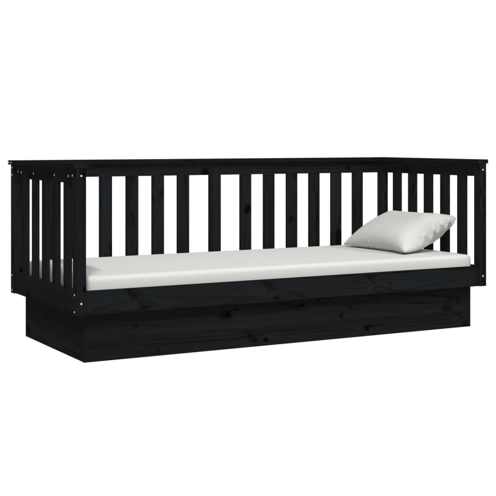 Lit de jour sans matelas noir 90x190 cm bois de pin massif