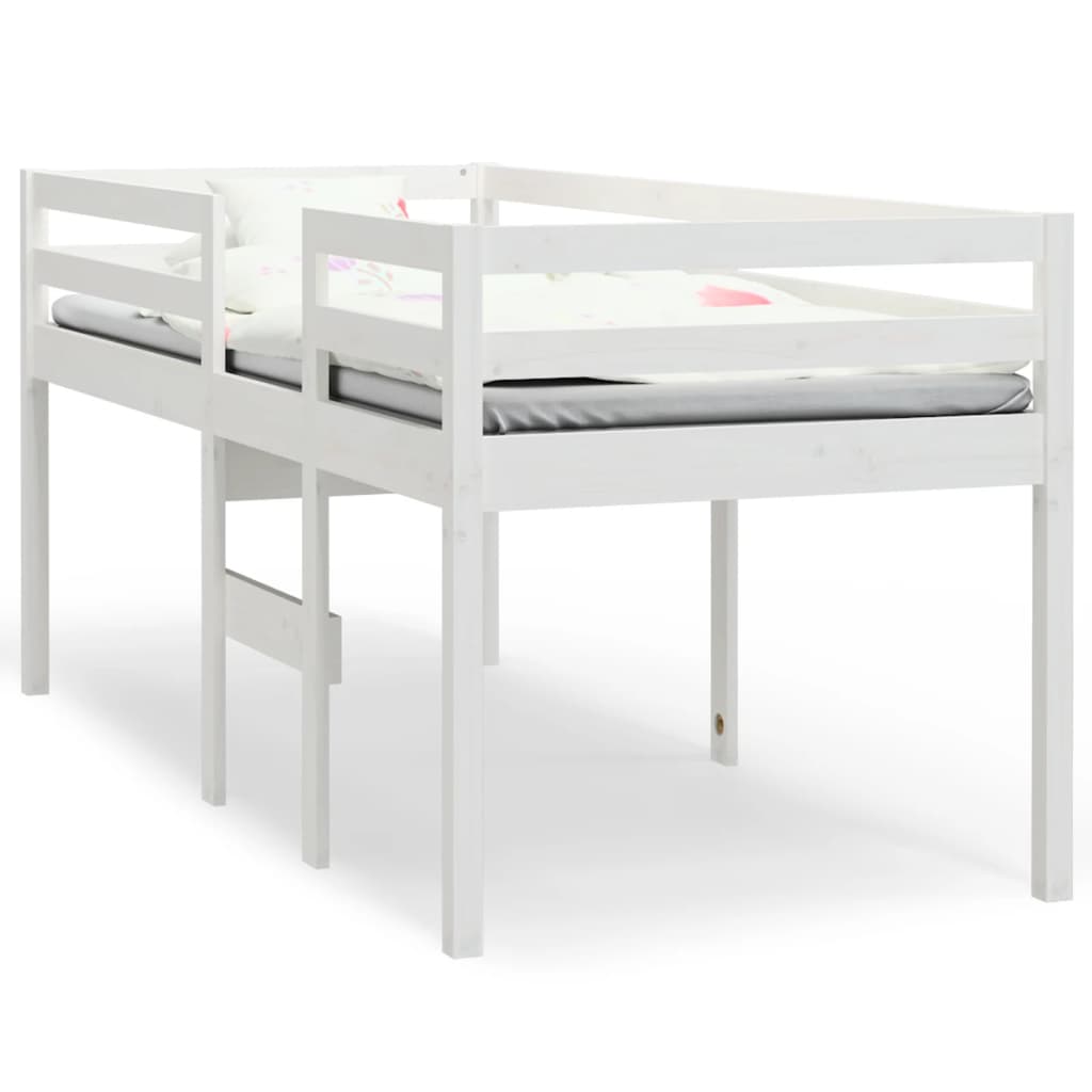 Lit haut sans matelas blanc 90x200 cm bois de pin massif