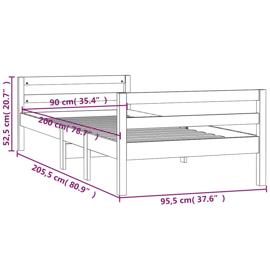 Cadre de lit sans matelas 90x200 cm bois de pin massif