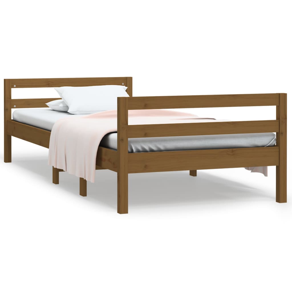 Cadre de lit sans matelas marron miel 90x200 cm bois pin massif