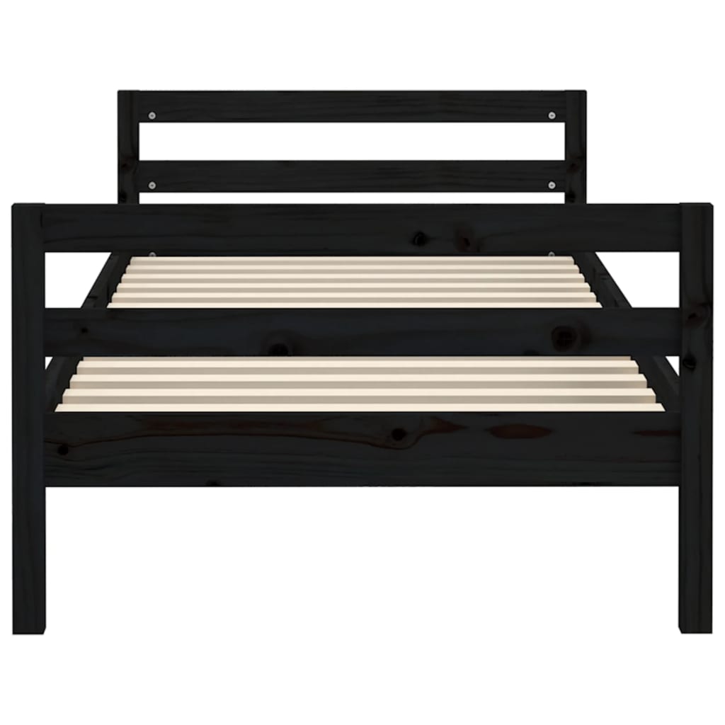 Cadre de lit sans matelas noir 90x200 cm bois de pin massif