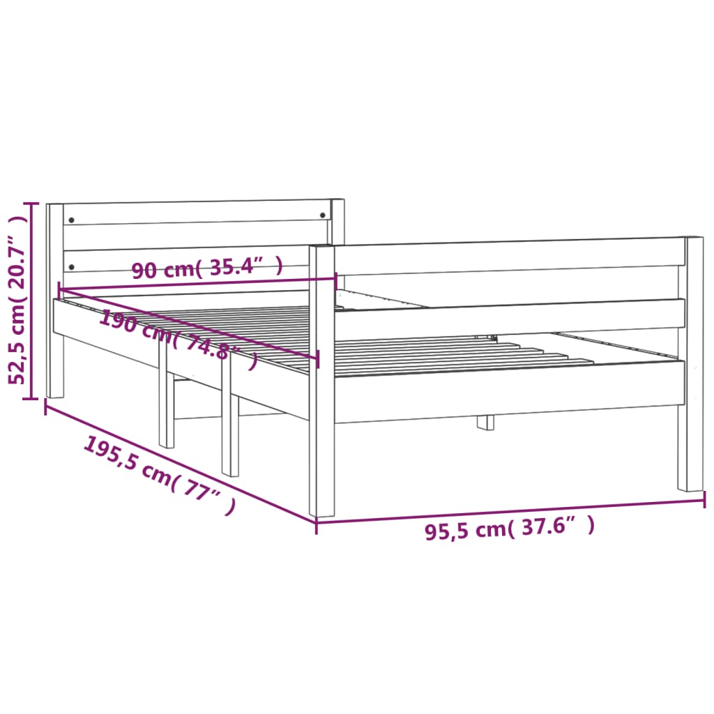 Cadre de lit sans matelas 90x190 cm bois de pin massif