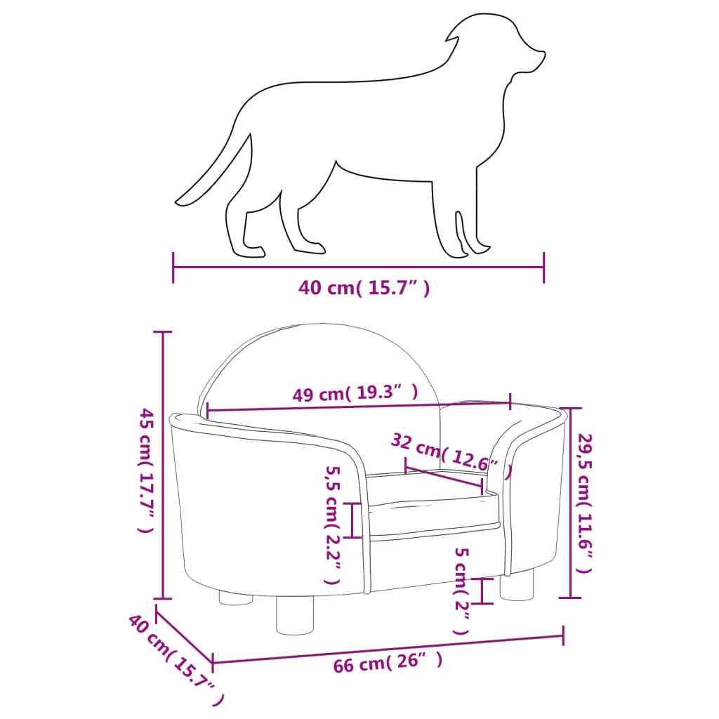 Lit pour chien gris clair 66x40x45 cm velours