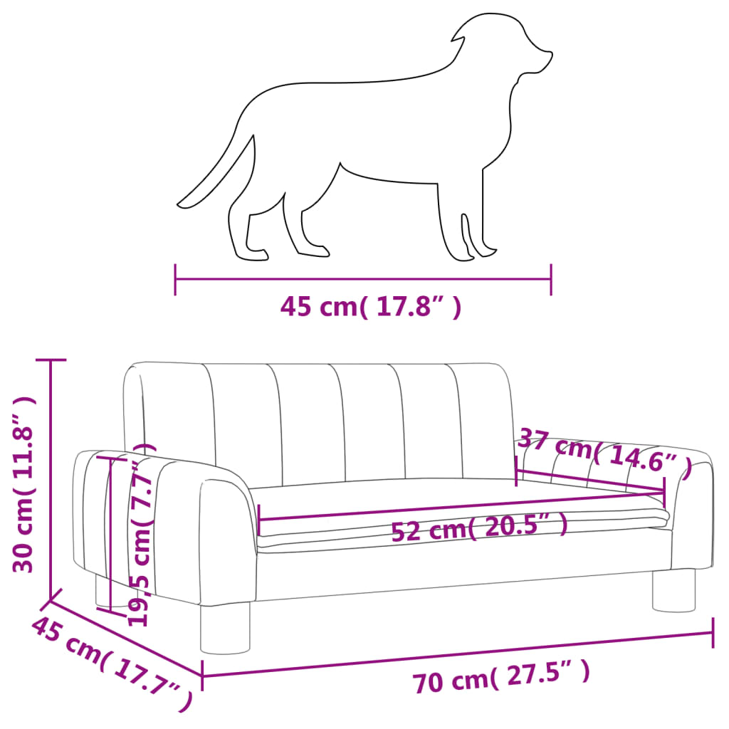 Lit pour chien gris 70x45x30 cm similicuir