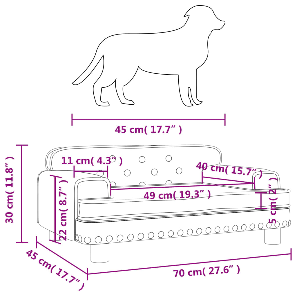 Lit pour chien gris clair 70x45x30 cm velours