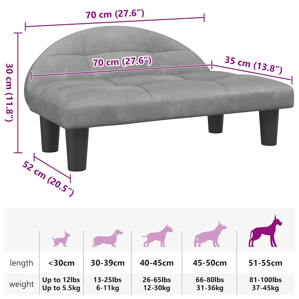 Light grey dog ​​bed 70x52x30 cm velvet