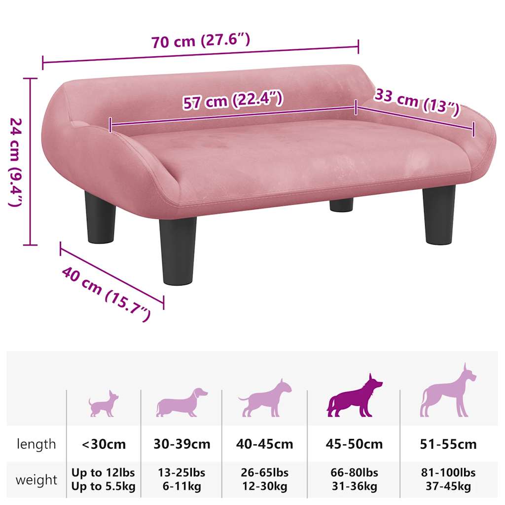 Pink dog bed 70x40x24 cm velvet