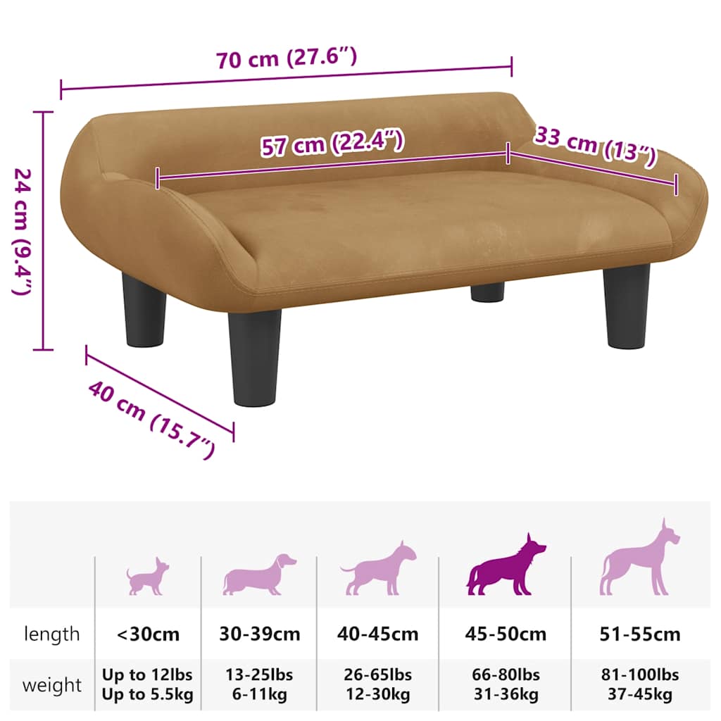 Brown dog bed 70x40x24 cm velvet