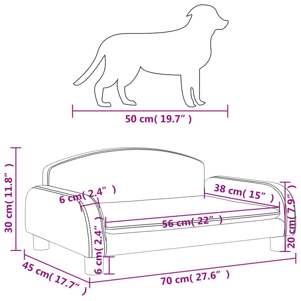 Lit pour chien gris 70x45x30 cm similicuir