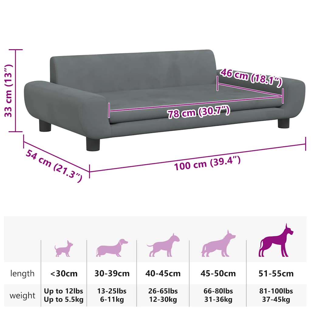 Lit pour chien gris foncé 100x54x33 cm velours