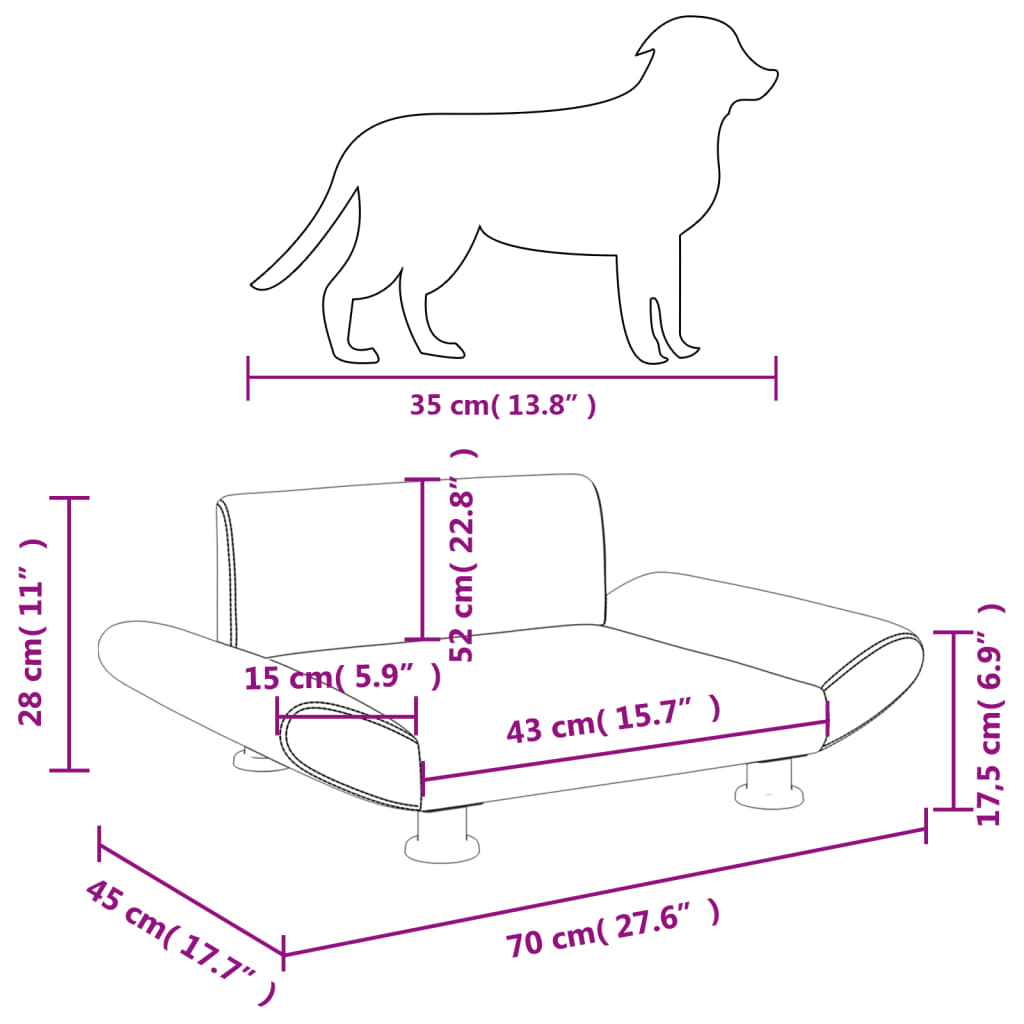 Cremefarbenes Hundebett 70x45x28 cm aus Stoff