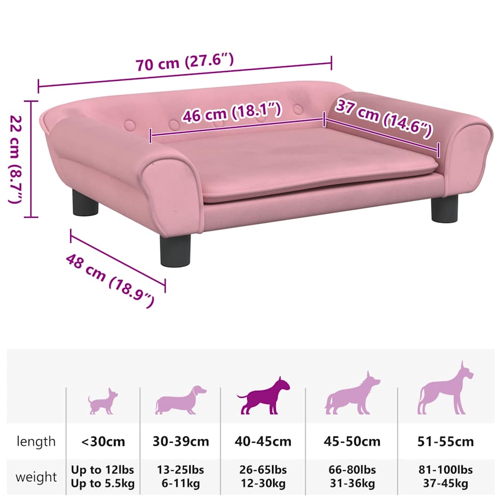 Lit pour chien rose 70x48x22 cm velours