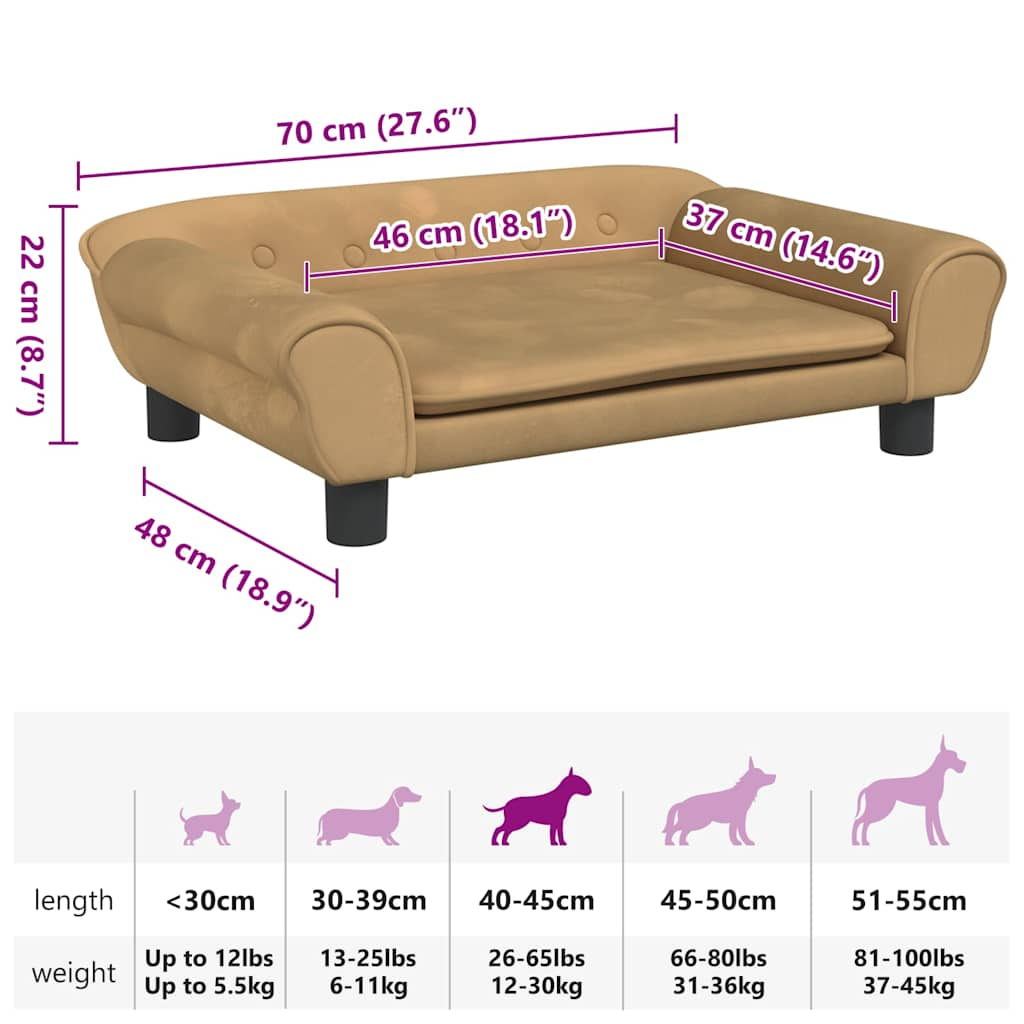 Brown dog bed 70x48x22 cm velvet