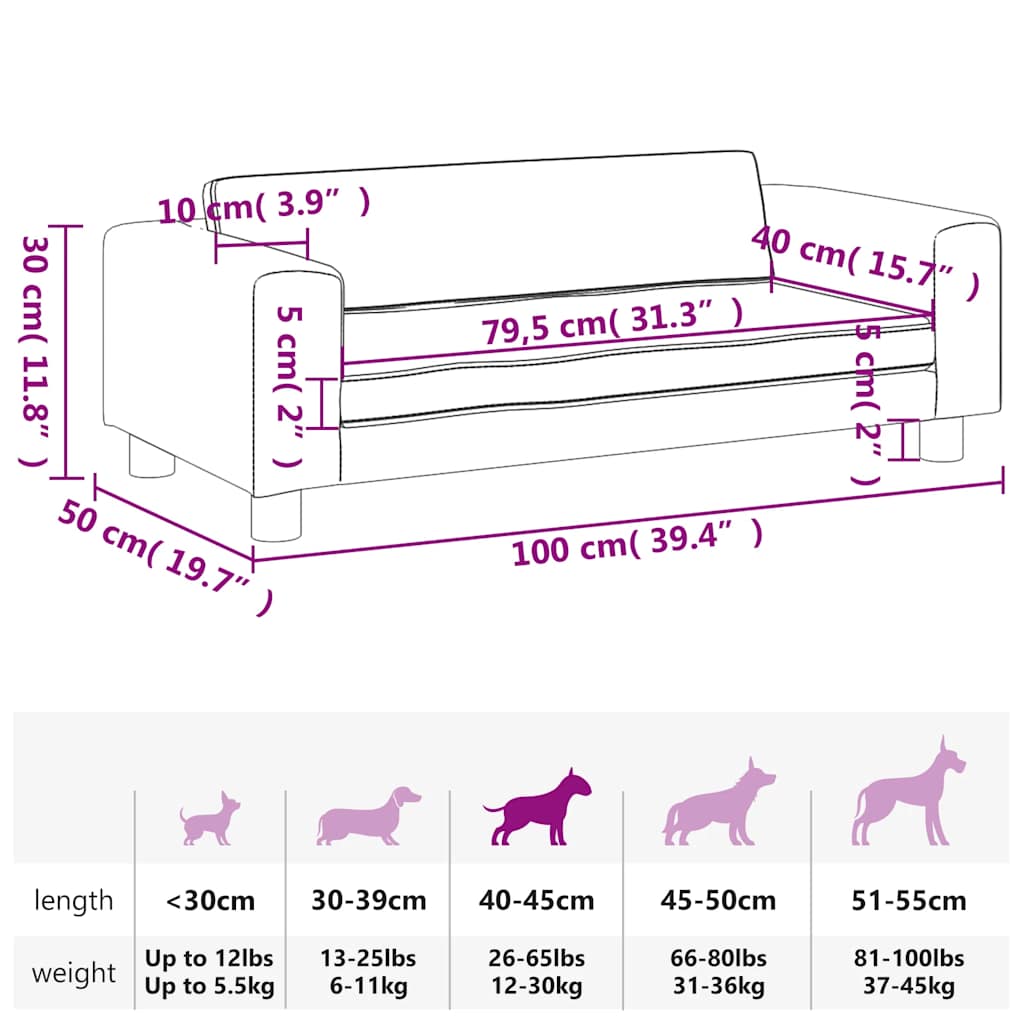 Lit pour chien avec extension gris clair 100x50x30 cm velours