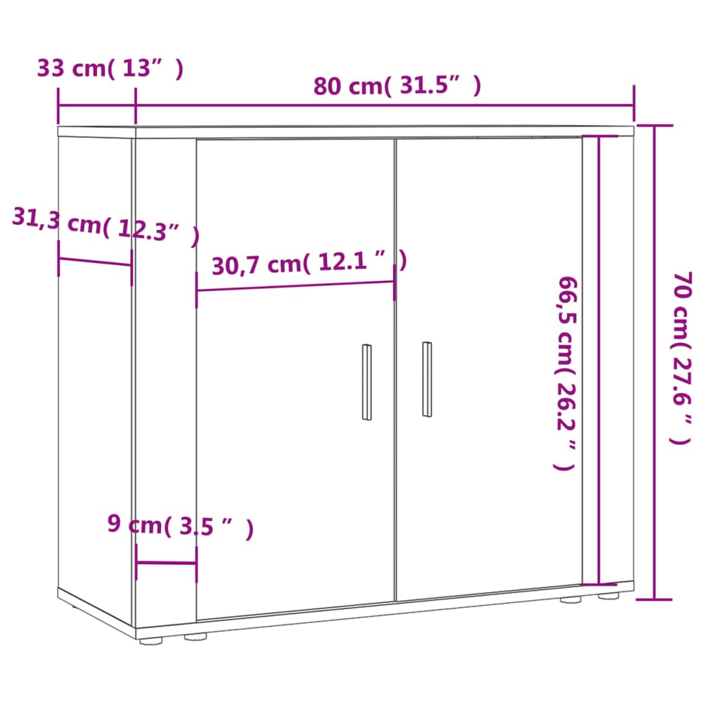 Buffet Sonoma gris 80x33x70 cm Bois d'ingénierie